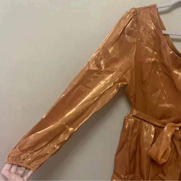 Lulus Sweet Excellence Shiny Rust Orange One-Shoulder Tiered Dress Medium NWT - Picture 7 of 15
